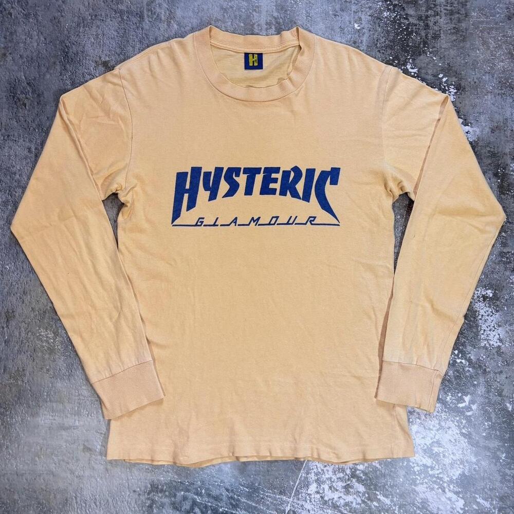 Vintage 90s Hysteric Glamour Logo Tee! Tan Long Sleeve Shirt. Size Small.